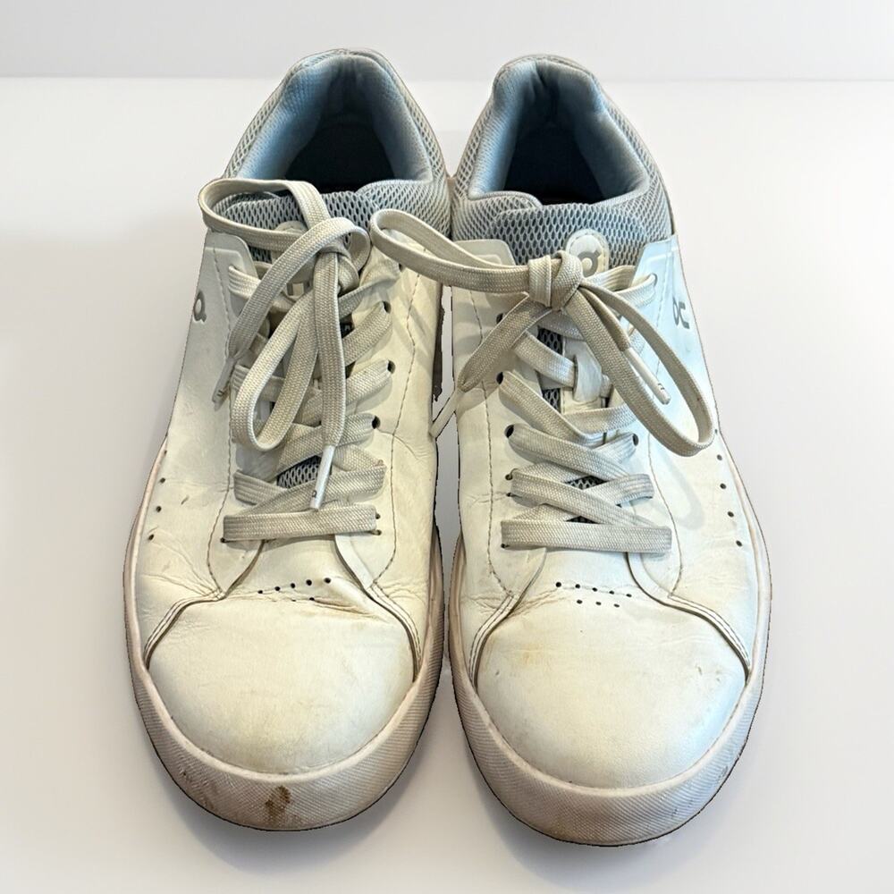 On Cloud The Roger Womens White Blue Lace Up Sneakers Shoes Size 8